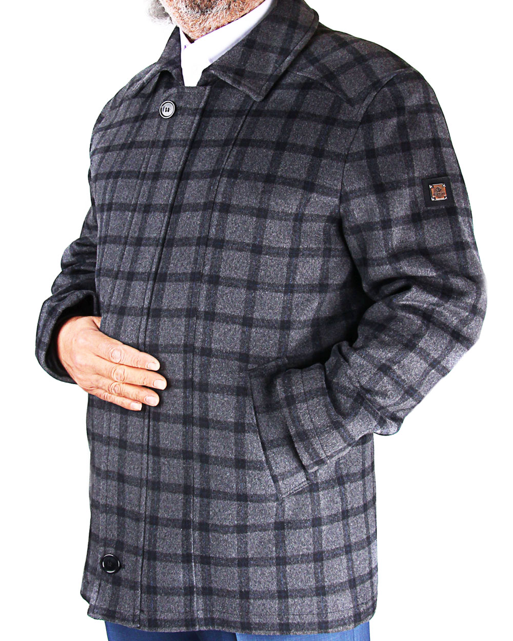 Kare Desenli Gri Kaban