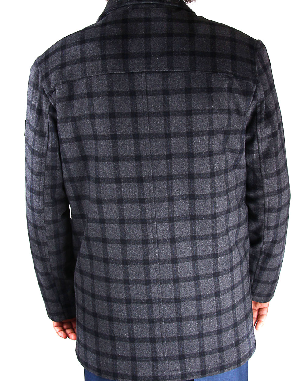 Kare Desenli Gri Kaban